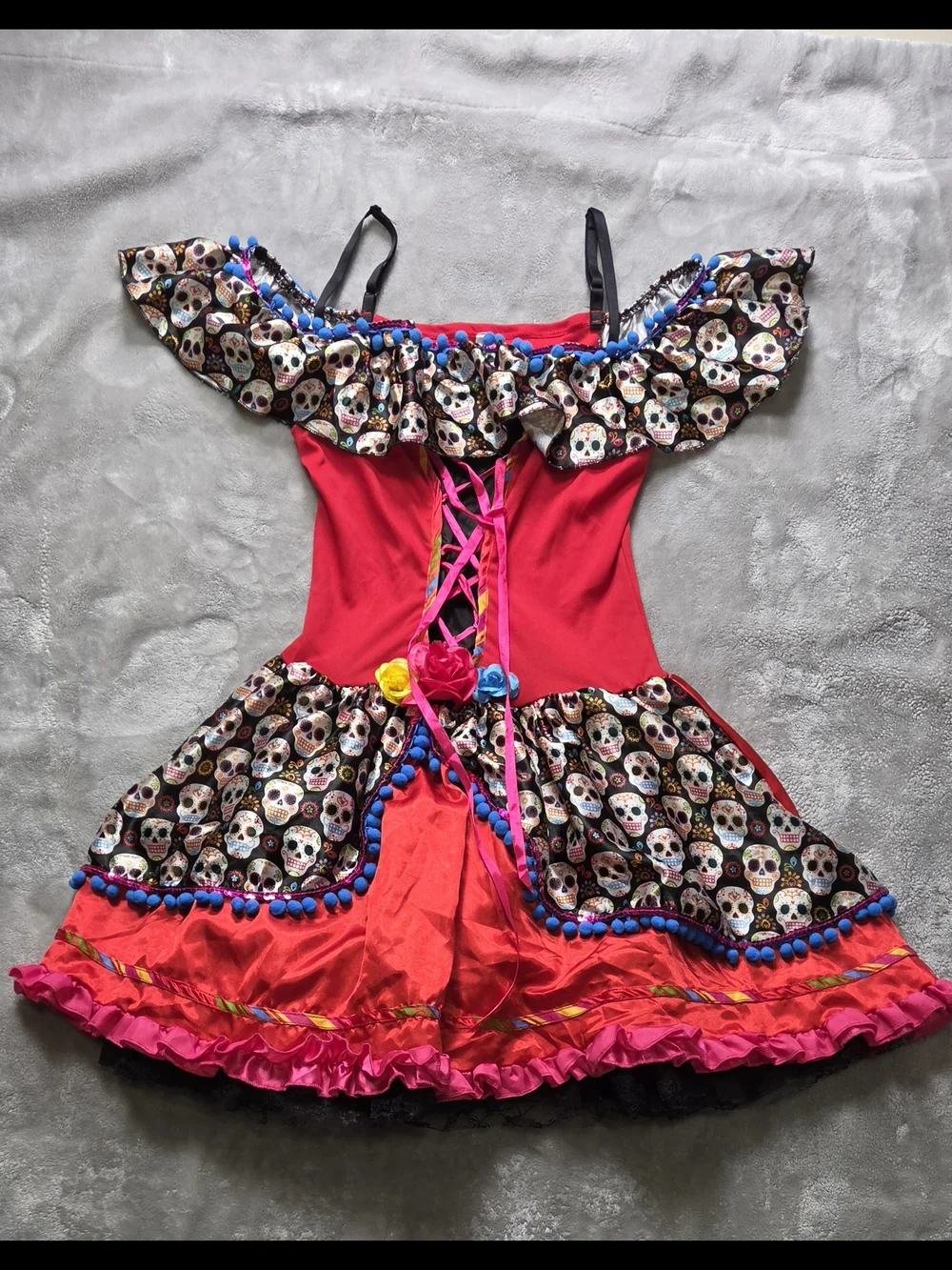 Day of the Dead Sugar Skull Costume Dress Women One Size Halloween Off Shoulder